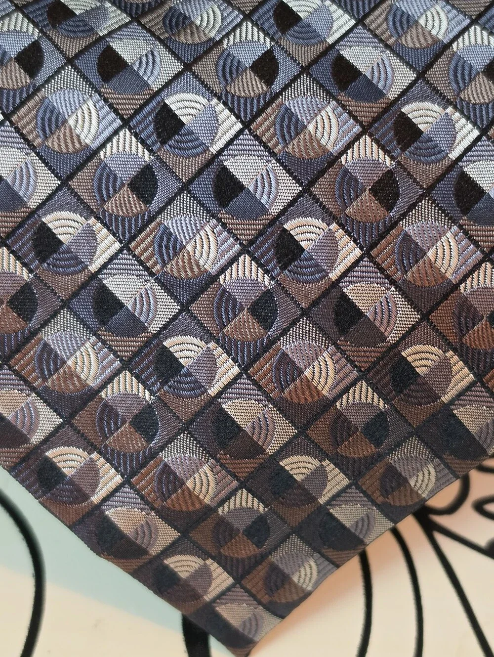 George All Silk Geometric Necktie Grey Blue Brown Pattern Classic